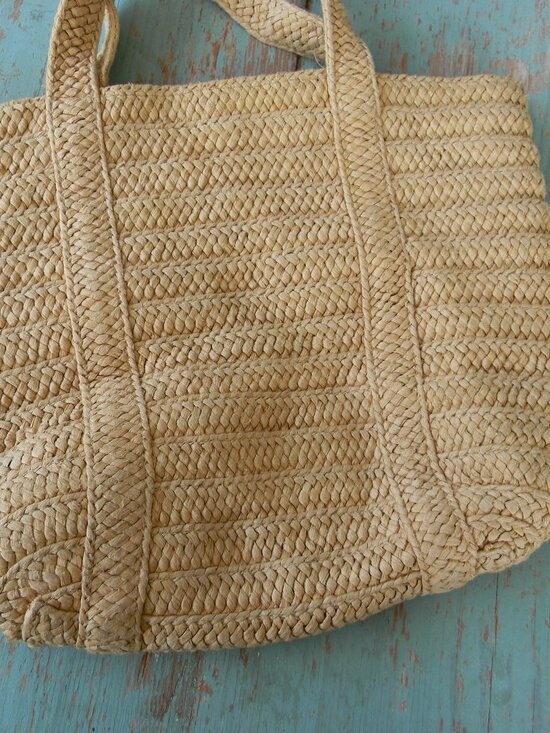 Draper James Everyday Straw Tote Bag Purse With Blue Liner 14x12 - Picture 5 of 8